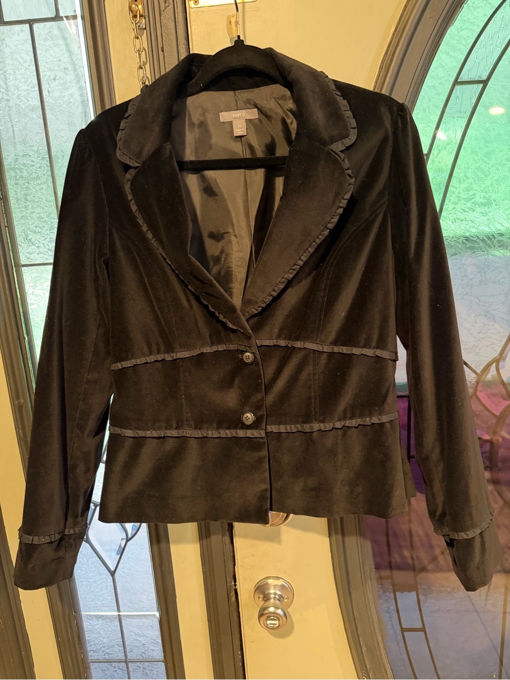Apt. 9 Black Velvet Ruffle-Trim Blazer
